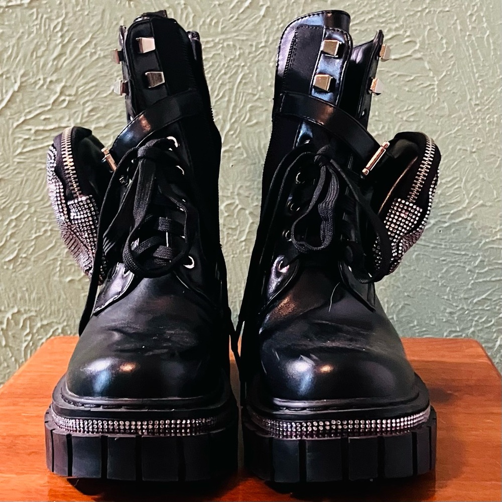 Ladies Black Punk Bling Boots Size 7